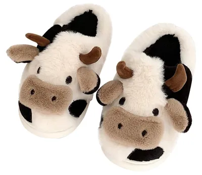 Produktbild von Omgoods - Damen-Pantoffeln aus Plüsch mit Kuh-Design