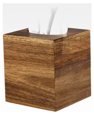 Produktbild von Quadratische Taschentuchbox-Abdeckung aus Holz, dekorative Aufbewahrung mit glatter Oberfläche für Badezimmer, Küche, Zuhause und Reisen – 5,5 x 5,5 x 6,1 Zoll