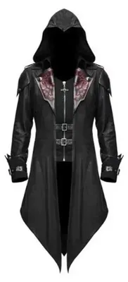 Produktbild von Steampunk-Gothic-Gehrock - Herrenjacke - Vintage - Renaissance-Stil - Kapuze - Polyester - Größe M - Schwarz