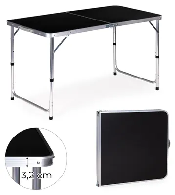 Produktbild von Touristentisch klappbarer Campingtisch schwarze Platte 120 x 60 cm