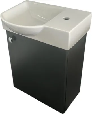 Produktbild von Gäste WC Badmöbel Waschtisch Set 45cm für Kleine Bäder Litos Hahnloch Rechts Anthrazit