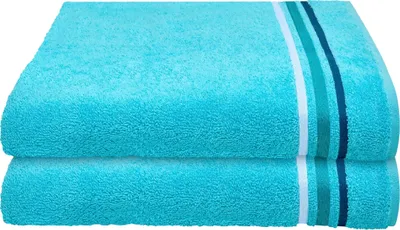 Produktbild von Schiesser Frottier Duschtuch Skyline Color im 2er Set | 100% Baumwolle aus nachhaltiger Produktion | saugstark, weich, farbecht | 70x140cm | Türkis