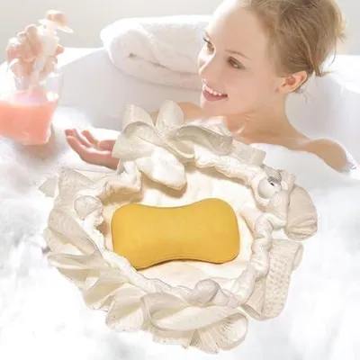 Produktbild von Dusch-Luffa als 2-in-1-Körperpeeling und Duschball | Sanfter Luffa-Waschhandschuh mit Seifenbeutel, wiederverwendbar für Damen und Herren