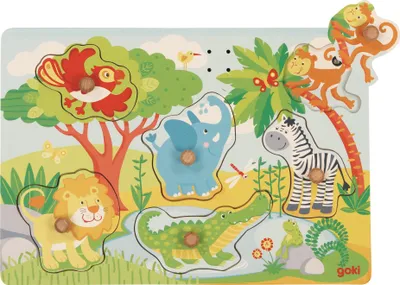 Obrázek produktu pro Dřevěné puzzle GOKI se zvuky zvířat ze zoo