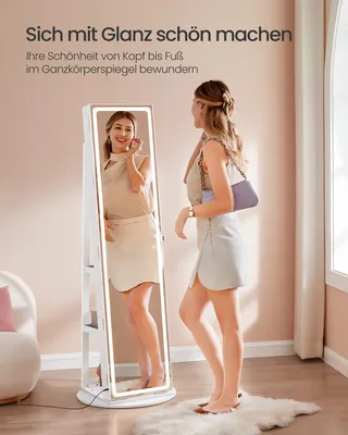 Produktbild von SONGMICS Schmuckschrank mit LED-Beleuchtung und Spiegel, Spiegelschrank, abschließbar, Spiegel mit Rahmen, einstellbare Helligkeit, platzsparend