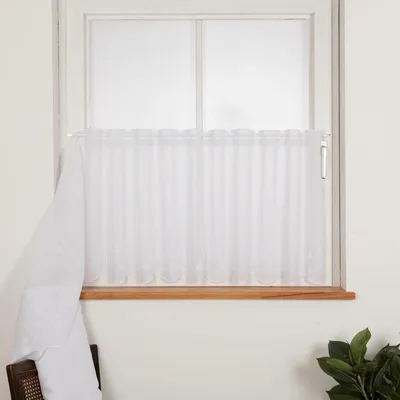 Produktbild von Scheibengardine MTW Stickerei Leinenoptik Kreise wollweiß 45cm hoch