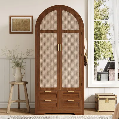 Produktbild von Moderner Kleiderschrank mit gebogenen Türen,Großzügiger Stauraum,Mit Kleiderstange und Schubladen,r Kleiderschrank