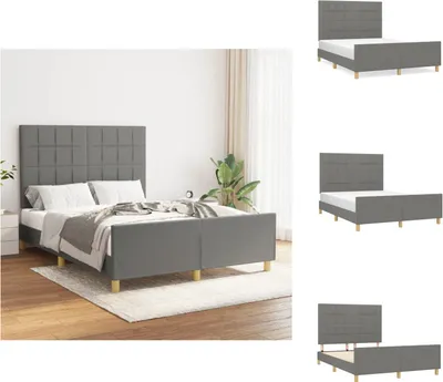 Imagen del producto de Estructura de cama con cabecero, color gris oscuro, 140x190 cm, tapizada - Camas y estructuras de cama