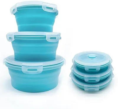 Produktbild von Unyqoos® Faltbare Silikon-Schüsseln 3er-Set mit Deckeln, 350/500/800 ml, lebensmittelecht, auslaufsicher & luftdicht, hitzebeständig bis 240°C, für Camping & Picknick