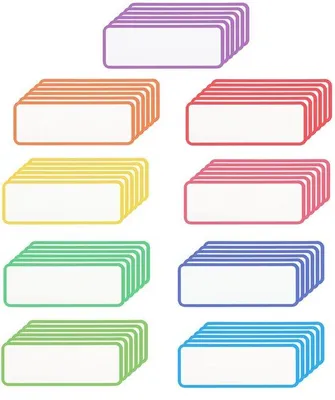 Image de 54 étiquettes magnétiques, 9 couleurs, étiquettes pour tableau blanc magnétique, 8 x 3 cm, étiquettes magnétiques effaçables pour l'école, le bureau ou la maison.