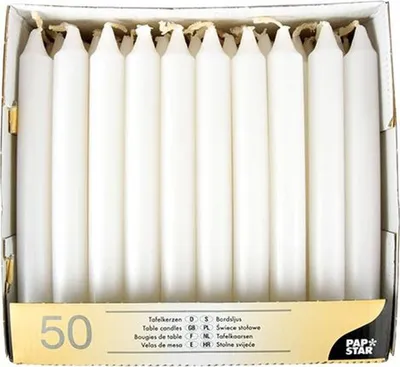 Produktbild von 200 Papstar Tafelkerzen Ø 2,1 cm, 19,6 cm weiss 13800