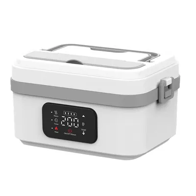 Produktbild von Elektrische Lunchbox mit 16000mAh Akku, Tragbare 1L Heizbox für Unterwegs, inkl. Isoliertasche, Gabel & Löffel, herausnehmbarer Trennplatte – Weiß