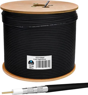 Produktbild von hb-digital 500m Koaxialkabel Galaxy mit Außen Durchmesser 7mm 135dB 5-Fach geschirmt Stahl Kupfer schwarz