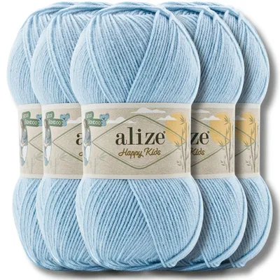 Obrázok produktu pre Alize 5x 100 g Happy Kids vlna, jednofarebná, na háčkovanie a pletenie (Baby Blue – 183)