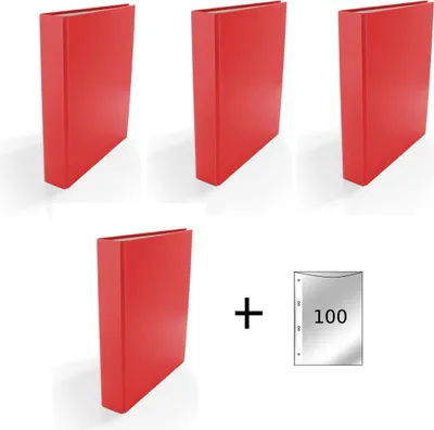 Produktbild von 4x Ringbuch / DIN A5 / 2-Ring Ordner / Farbe: rot + 100 Prospekthüllen