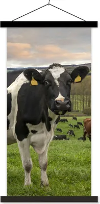 Produktbild von MuchoWow® Textilposter Kuh - Berg - Gras - Tiere 40x80 cm mit schwarzem Rahmen - Wandemalerei