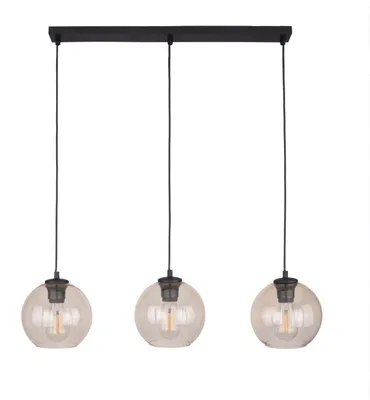 Produktbild von Hängelampe Metall Rauchglas H: max. 100 cm Schwarz Bernstein E27 3-flammig Kugel Schirm Modern Hängeleuchte