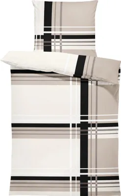 Produktbild von Biber Bettwäsche 135x200 cm grafisch gestreift modern beige Winter Baumwolle