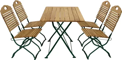 Produktbild von DEGAMO Gartenset Sitzgruppe Klappgarnitur im Kurgartendesign BAD TÖLZ 5-teilig, Flachstahl grün + Holz Robinie, klappbar