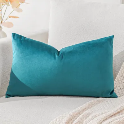 Produktbild von Samtkissenbezug, Dekokissen, Sofakissen, Lendenkissen, dekorativer Kissenbezug, Sofa, Schlafzimmer, 30 x 50 cm, blaugrün