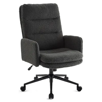 Produktbild von IWMH Bürostuhl, Drehstuhl mit höher Rückenlehne, Höhenverstellbar Stuhl mit Rollen und Armlehne für Schminktisch Schreibtisch - Kunstpelz - Dunkelgrau