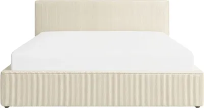 Produktbild von Polsterbett 140x200 - Beige - Hochwertiger Cord-Stoff - Modernes Doppelbett mit Bettkasten & Lattenrost - Stauraumbett mit Kopfteil für Schlafzimmer