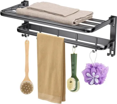 Immagine prodotto di Portasciugamani da bagno - Porta asciugamani a parete - Salvaspazio - Design a due livelli - 47 cm - Grigio