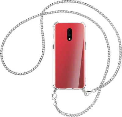 Produktbild von Handykette Backcover-Schutzhülle mit Band (Metall silberfarben) für OnePlus 7 - silberfarbene Kette