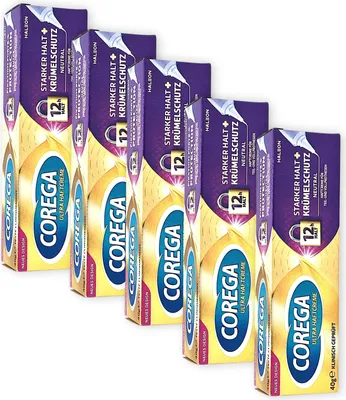 Produktbild von 5x Corega Ultra Haftcreme starkter Halt-+ Krümelschutz - neutral ohne Geschmack 5x 40g