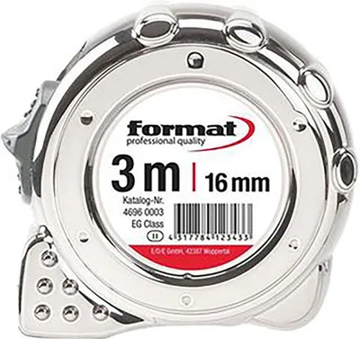 Produktbild von FORMAT Taschenbandmaß verchromt 8 m x 25 mm, Länge:3 m