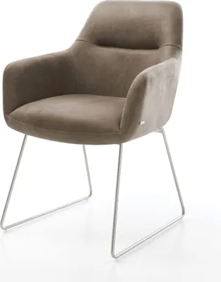Produktbild von DELIFE Esszimmerstuhl Pejo-Flex Mikrofaser Taupe Vintage Kufengestell Edelstahl Taschenfederkern