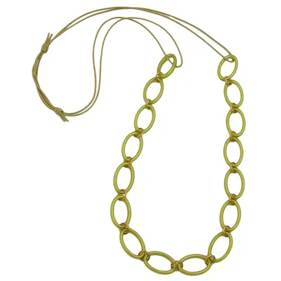 Produktbild von Kette Kunststoffringe braun seidig glänzend Kordel helloliv 80cm grün 80 cm