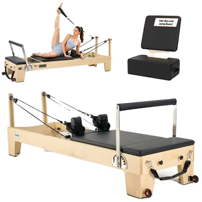 Produktbild von VEVOR Faltbarer Pilates Reformer, Pilates Trainingsgerät für den Einsatz im Home Gym Studio, Pilates Bett mit doppeltem Widerstand - Feder & Schnur, Reformer Set für Fortgeschrittene und Anfänger, bis zu 400 LBS, Nicht faltbar, Ahornholzrahmen-a