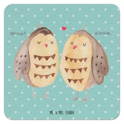 Produktbild von Mr. & Mrs. Panda Bierfilzl Eulen Liebe 100er Set - Türkis Pastell - Geschenk, Bierdeckel, Owl, gläseruntersetzer, Getränkeuntersetzer, Pappuntersetzer, glücklich, Eule