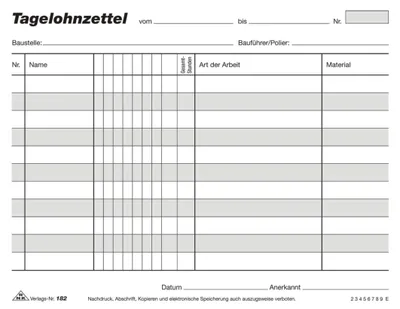Produktbild von Tagelohnzettelblock A5 quer 3x40 Blatt selbstdurchschreibend Packung mit 5 Stück