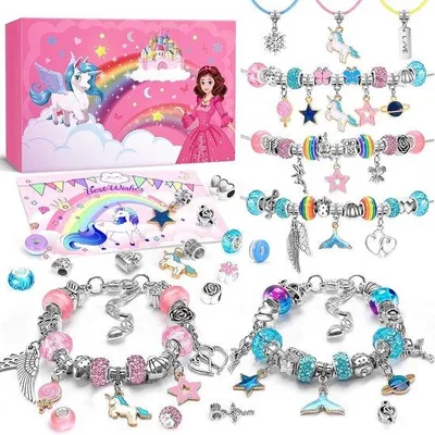 Produktbild von Ultiluxe Prinzessinnen Schmuckset - Einhorn Halsketten und Armbänder für Kinder - DIY Bastelset für Mädchen