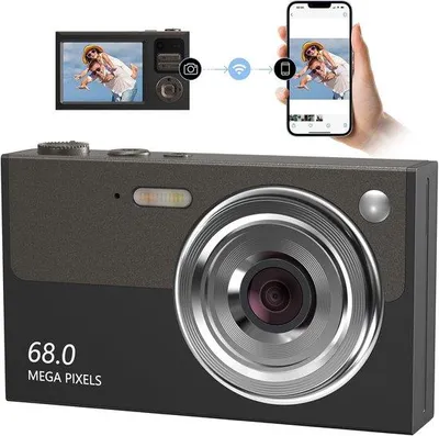 Image de Appareil photo numérique compact pour enfants avec une résolution 4K, un zoom 16x, une mémoire de 32 Go, un autofocus, portable, noir