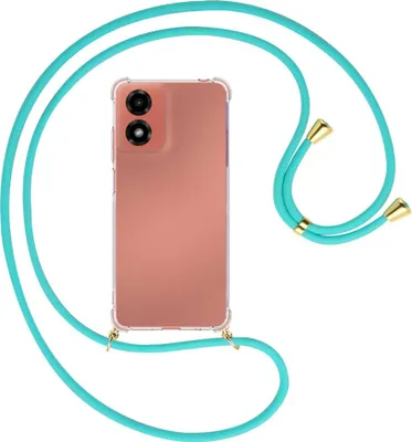 Produktbild von Handykette Backcover-Schutzhülle mit Band (Metall goldfarben) für Motorola Moto G04 / G04s - türkis