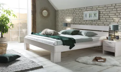 Productafbeelding van Massief houten bed voor de slaapkamer, model FRANKO, beuken hout, wit gelakt, 140x200 cm