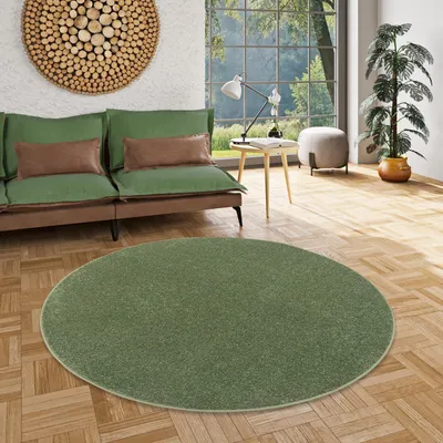 Produktbild von Teppich Hochflor Shaggy Cottage Grün Rund, Größe:100 cm Rund