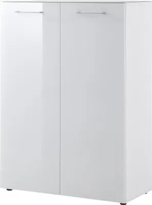 Produktbild von Kommode "406" in weiss mit 2 Türen und 5 Einlegeböden. Abmessungen (BxHxT) 88x120x40 cm