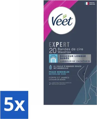Produktbild von Veet Expert - Haarentfernungsstreifen - Körper & Beine - Empfindliche Haut - 20 Streifen - Vorteilspack - 5 Stücke