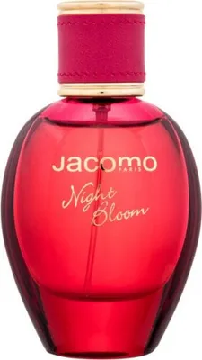 A studio shot of a red perfume bottle with a pink and gold cap.