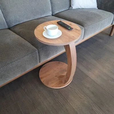 Produktbild von Famanu C-förmige Salontisch mit Rollen in Nussbaumoptik - Multifunktionale Beistelltisch für Wohnzimmer