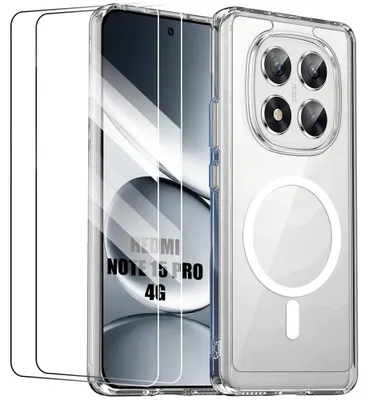 Image de Coque + 2 Verres Trempés pour Xiaomi Redmi Note 15 Pro 4G, Antichoc avec Anneau Magnétique