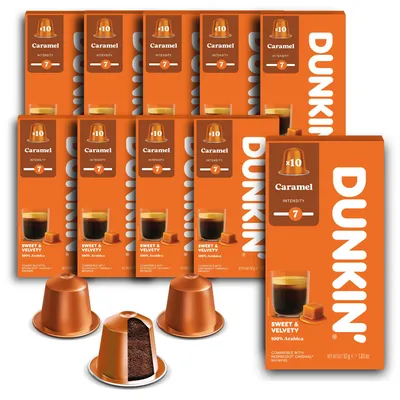 Immagine prodotto di Dunkin' Donuts Caramello 100 capsule di caffè | compatibili con le macchine Nespresso®*³ della linea Original | chicchi 100% Arabica | tostatura delicata con caramello