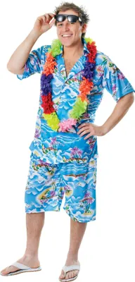 Image de Bristol Novelty Hommes Hawaï Costume Chemise Et Short BN344 (Taille Unique) (Bleu)