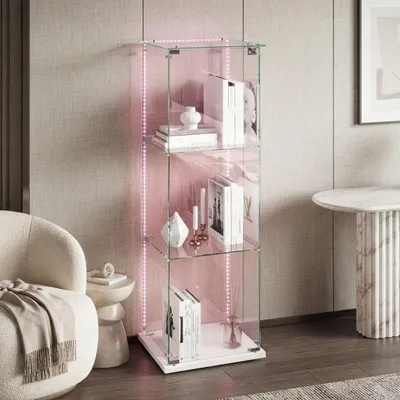 Obrázok produktu pre INONEFT Sklenené vitríny, vertikálne vitríny, moderné sklenené vitríny, stojace vitríny s 3 policami a LED osvetlením, vhodné na vystavovanie zbierok, kníh, vína a iných predmetov