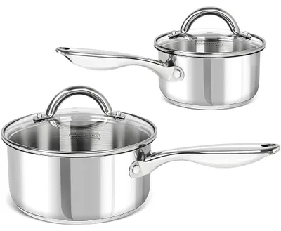 Produktbild von MICHELANGELO 4-teiliges Stielkasserollen-Set, 1 l, 2 l, Edelstahl 18/10, Antihaftbeschichtung