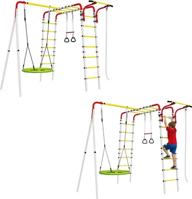 Image de Aire de jeux pour enfants Jardin Balançoires Aire de jeux Extérieur Joyeuse prairie Croix à grimper Balançoire nid d'abeille